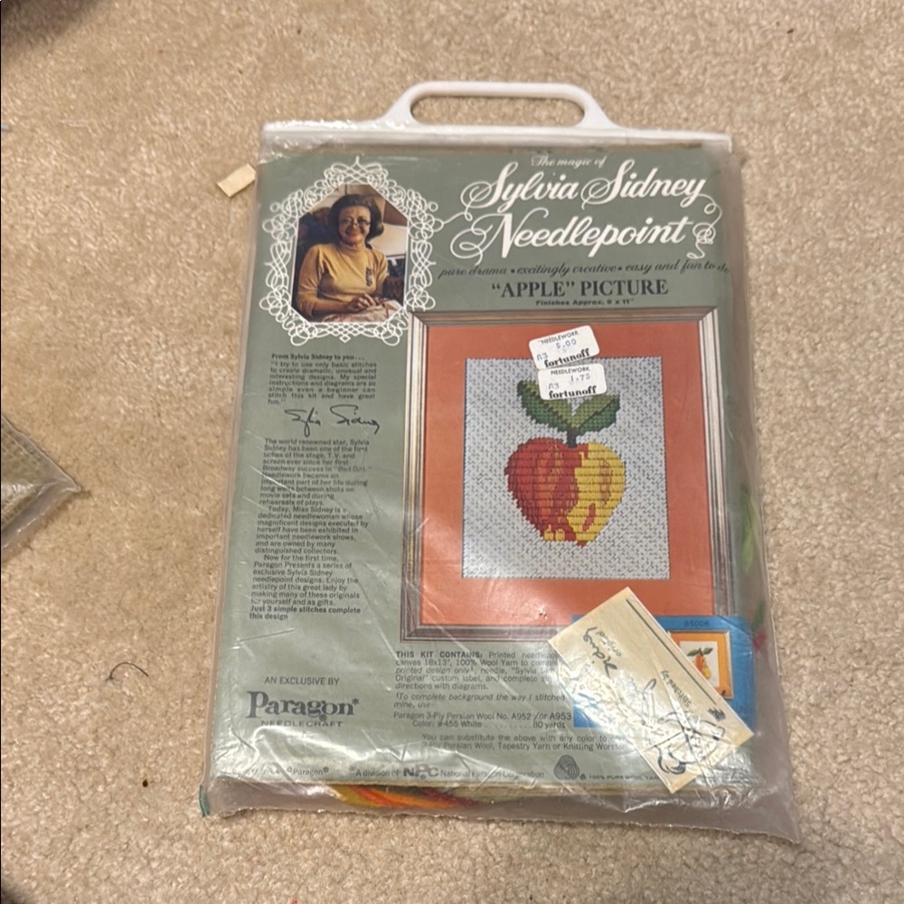 Vintage Sylvia Sidney Needlepoint Kit - Vibrant Apple Design